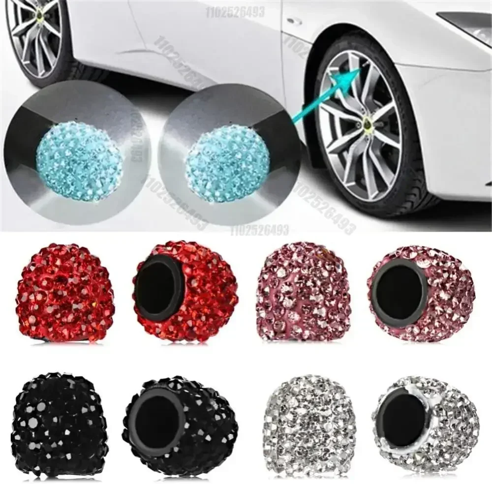 4Pcs Rhinestone Car Tire Valve Caps Diamond Inlay Bling Bling Car Wheel Valve Cover Decoration Dustproof Cap Auto Accessories