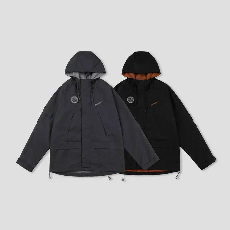 Mountain Series Outdoor Multi-Pocket Hooded Cargo Jackets Japanese Streetwear Waterproof Coat Harajuku Casual Tops Men Clothing