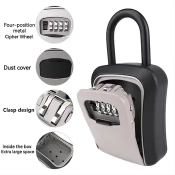 4 Digit Code Box Free Installation Outdoor Password Key Box Extended Locking Hook Steel Wire Hanging Key Storage Waterproof Key 1