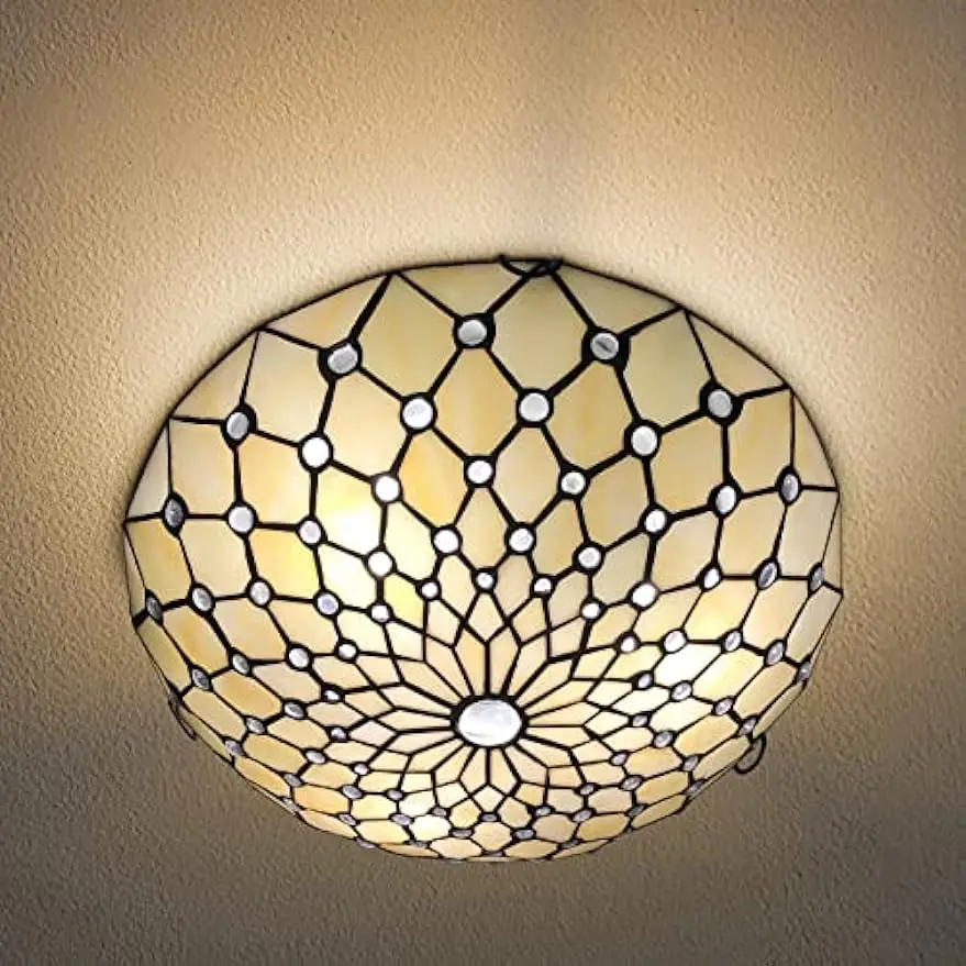 

Ceiling Light Flush Mount, 16 Inch Wide Stained Glass Ceiling Light for Bedroom,Living Room, Entryway,Foyer,3-Light…