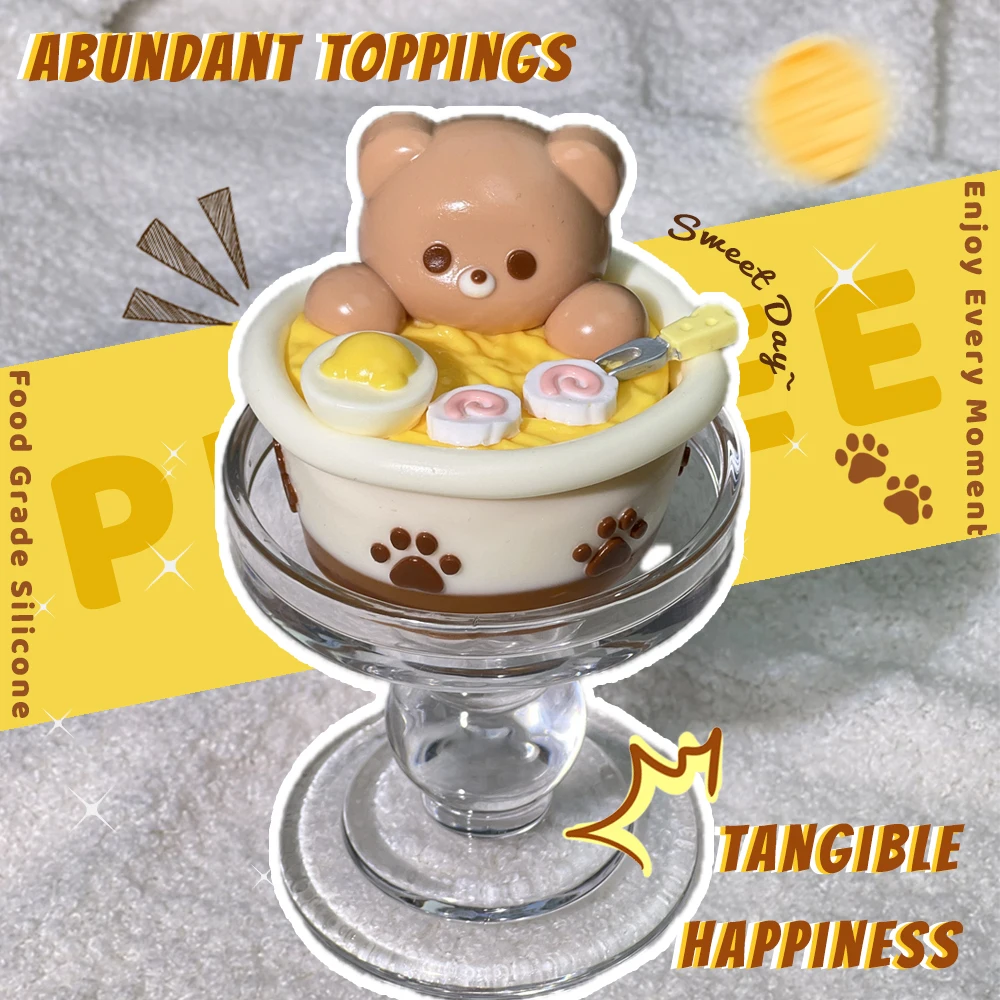 곰 라면 식품 등급 실리콘 스퀴시, 크림 같은 부드러운 접착 장난감, 타바 스퀴시, 해피 게임 핀치 빵 장난감, 느린 리바운드 선물