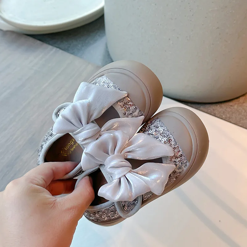 Children's Board Shoes 2024 Spring Autumn New Girls Non-slip Bow Toddler Flats Sequined Princess Loafer Soft-soled 4