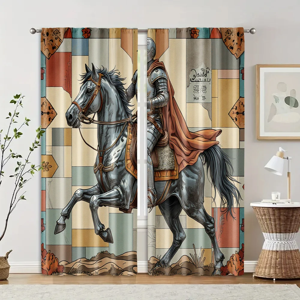 2pcs, Curtain Popular 2D print Vintage for Man on Horseback Durable Polyester (without rod) Gifts for Kitchen Living Room Office 2