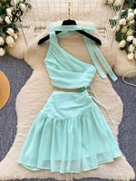 SINGREINY 3D Floral Chiffon Seaside Dresses Summer Fairycore Off Shoulder A-line Lace Up Holiday Sensual Hollow Out Mini Dresses - Image 2