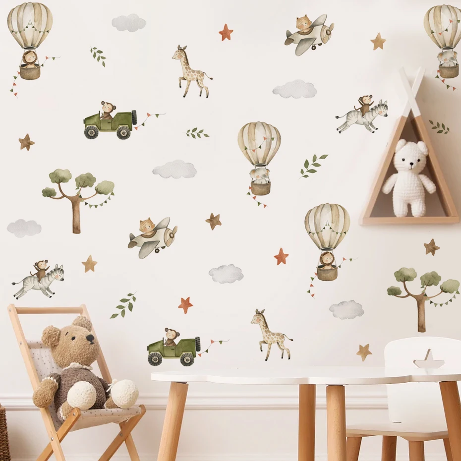 Cartoon Woodland Cabin Rabbit Wall Stickers For Kids Room Bedroom Wall Decor Decorazione Della Casa Animali In Vinile Decalcomanie A Foglia