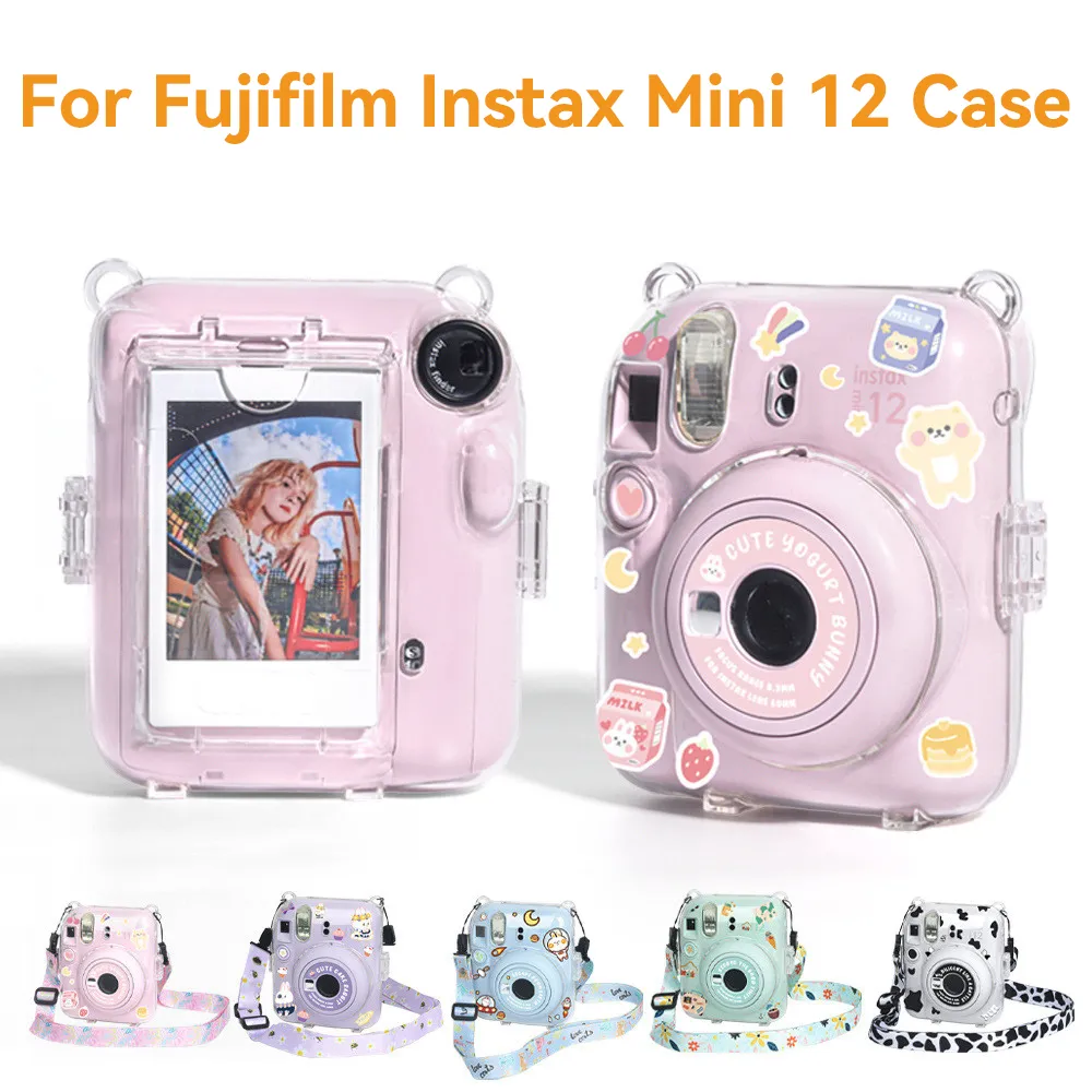 For Fujifilm Instax Mini 12 Transparent Camera Case Protective Carry Bag Cover with Shoulder Strap Storage Bag