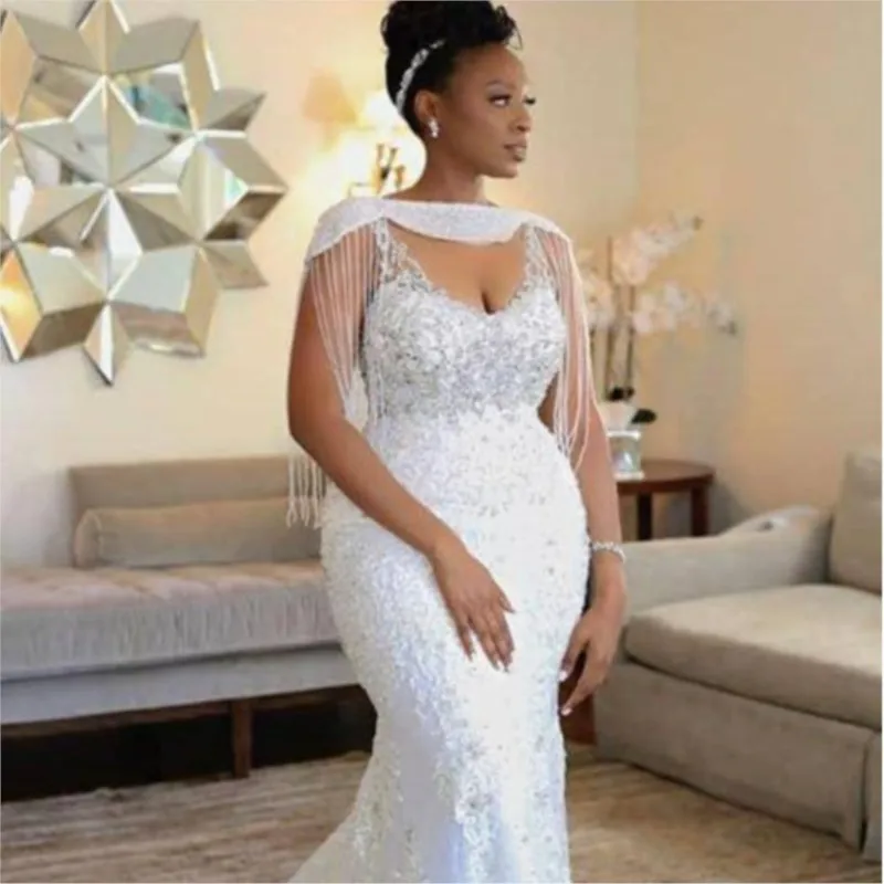 

African New French Slim Slimming Sheath Bridal Fishtail Trailing Wedding Dress