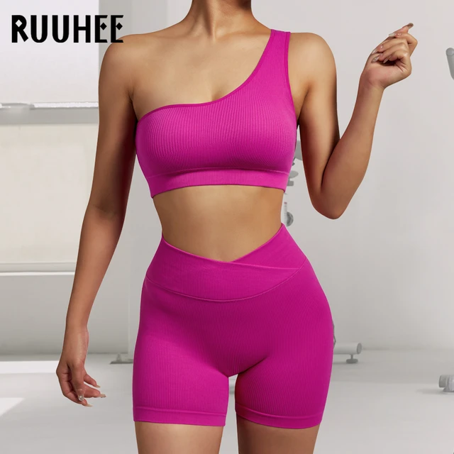 RUUHEE One Shoulder Seamless Yoga Set Women High Waist Short