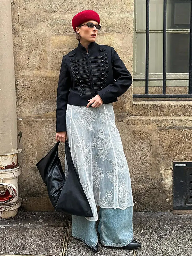 Veste Napoléon Vintage pour Femme, Col Montant Tendance, Manches Longues, Simple Boutonnage, Couleur Unie, Manteau Court Chic, Vêtement d'extérieur Style High Street 2026