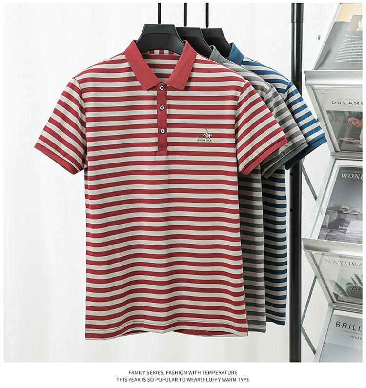 Men Striped Short Sleeve Polo Shirt Business Collar Casual Breathable Comfortable Top 9 undefined