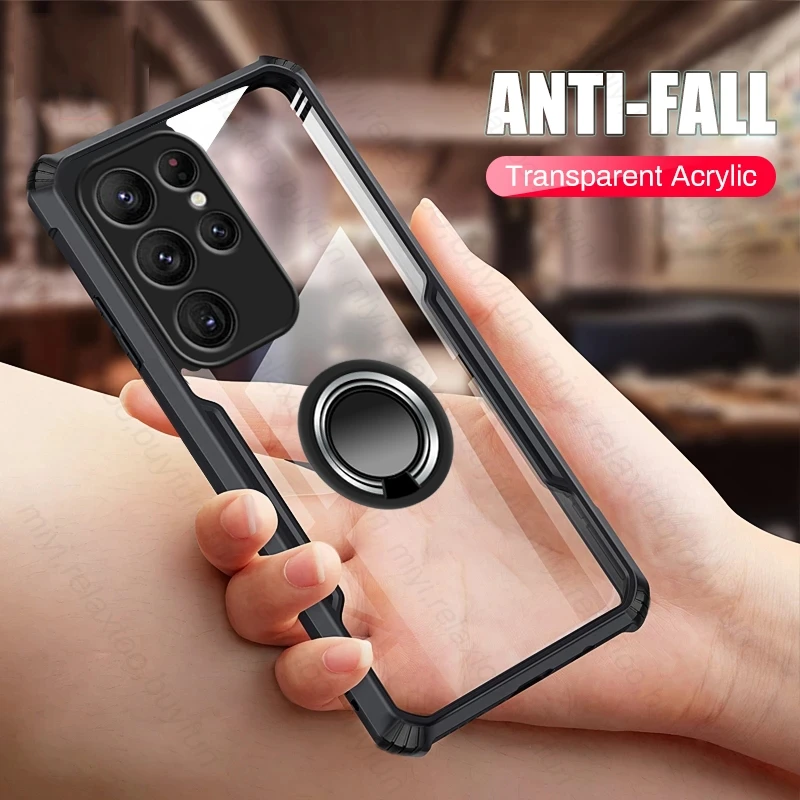 Custodia Per Telefono Antiurto In Acrilico Trasparente Per Samsung S 23 Ultra Magnet Holder Ring Funda Samsungs Galaxy S 23 S23Ultra S23 Ultra