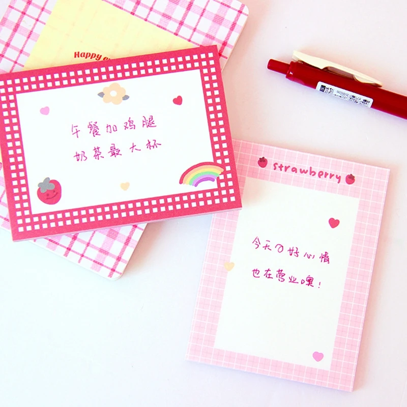 50 Sheets Cute Pink Strawberry Memo Pad Kawaii Stationery Non Sticky Notes Portable Notepad School Office Supply Papeleria 4
