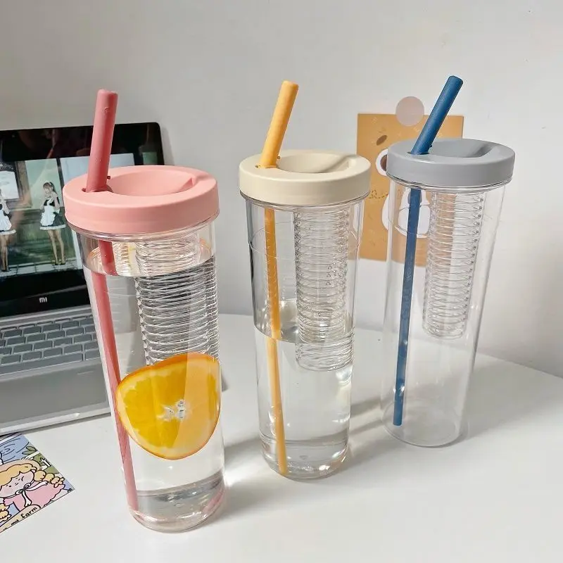

800ML Water Bottle With Straw Summer Fruit Infuser Lemon Juice Plastic Drinking Bottles Tea Cup Built-in Filter Drinkware Mug