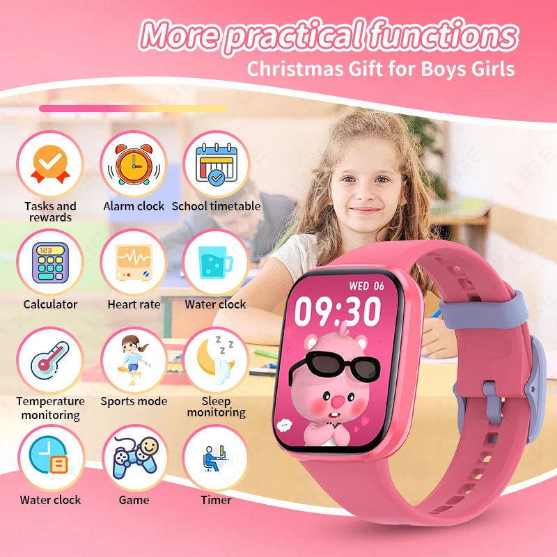 LIGE Kids Smart Watch for Age 5-12 Kids Gifts Sleep Tracking Wake-up Reminder Pedometer Flashlight Smartwatch Childen Watches