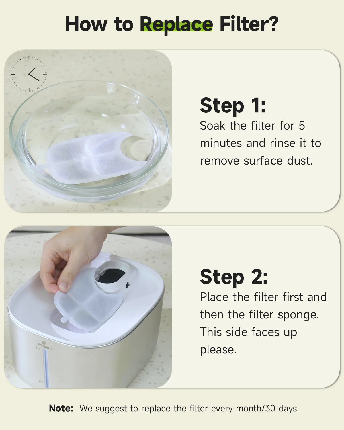 Pet Water Fountain Replacement Filters APETDOLA Stainless Steel Water Fountain Drinking Dispenser 6-layer Filtration System 8-pack fs10pro