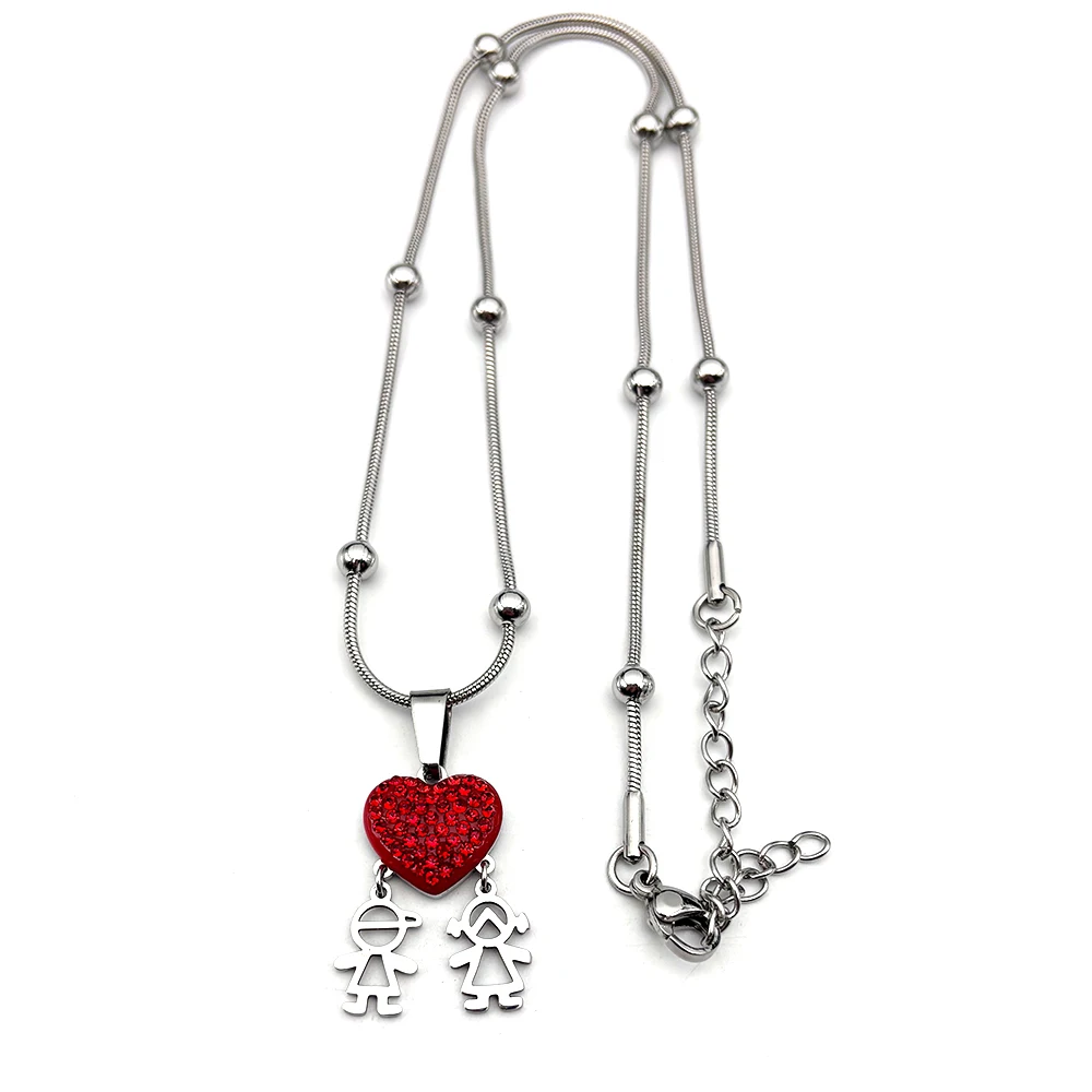Rote Liebe Herz Kinder Anhänger Halskette Für Frauen Männer Edelstahl Silber Farbe Familie Mode Kette Schmuck Geschenke Mutter der Tag – Detail 9