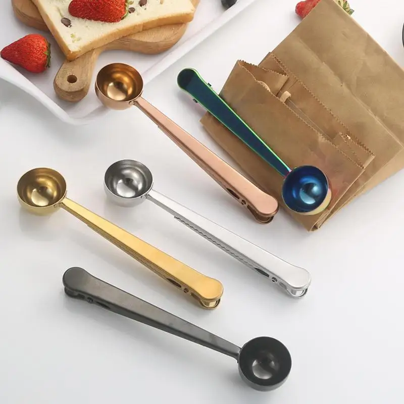 

Ложка-зажим для кофейного пакета, длинная ручка, кофейная ложка с зажимом для запечатывания, нержавеющий ковш для кофейни, чая, сахара, искусственная кофейная ложка