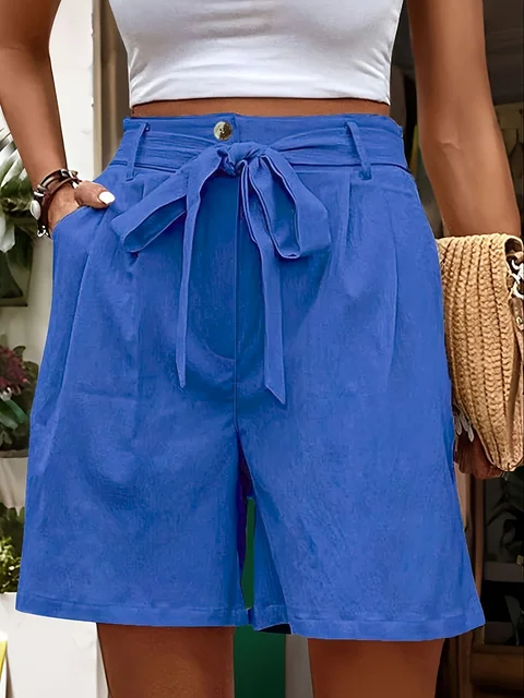 Women's Oversized Woven Solid Color Casual Shorts Comfortable Loose Fit High Waist Knee-Length Summer Fashion