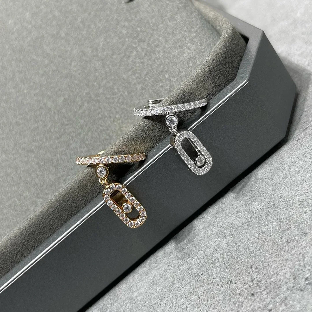 

925 Sterling Silver Luxury Jewelry Fashion Asymmetric Design Women's Diamond Pendant Ear Clip.