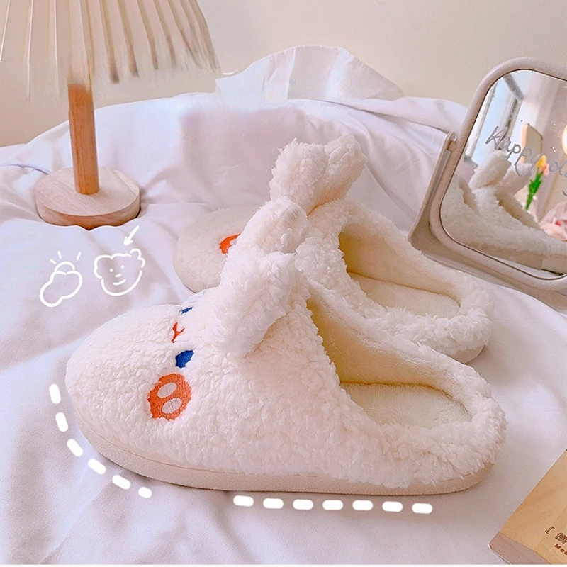 Cute Cotton Slippers  womens winter indoor home anti-slip cartoon rabbit plush warm slippers Non Skid Fuzzy Shoes Female Fluffy