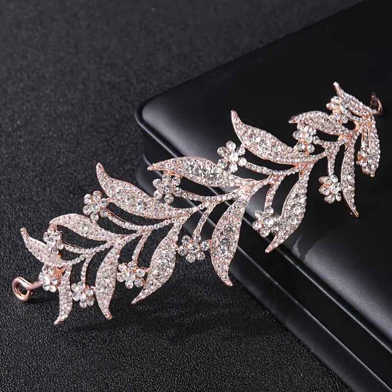 Silver Color Crystal Leaf Vine Bridal Tiaras Crowns Wedding Hair Accessories Rhinestone Pageant Crown Bridal Hair Jewelry
