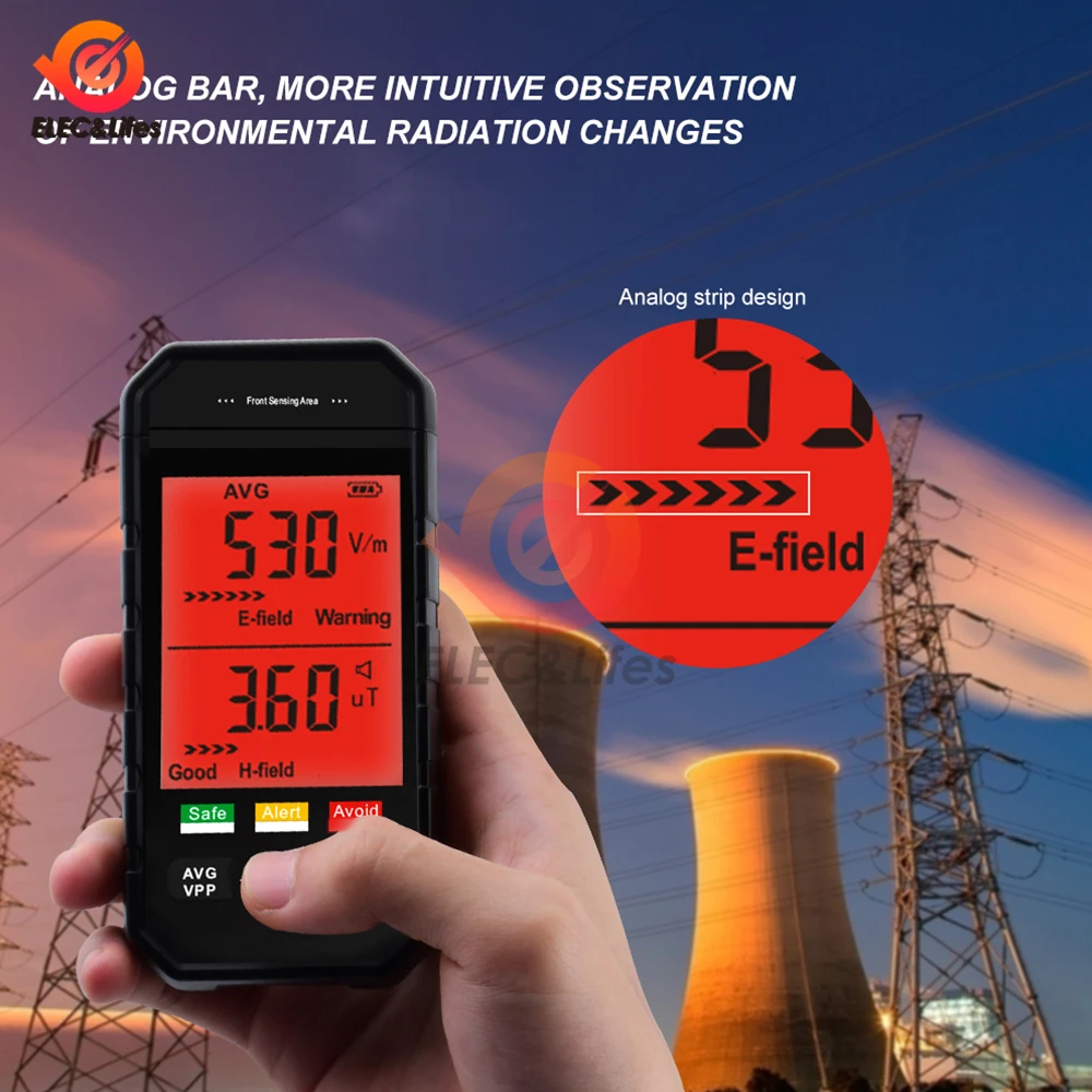 

ET925 Big Screen Electromagnetic Radiation Detector Level Assessment Sound Light Alarm Electric Magnetic Field EMF Dosimeter