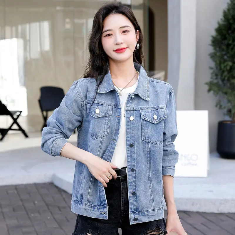 2023 Spring Autumn Denim Coat Women's Korean Fashion BF Style Single Breasted Long Sleeve Tops Casual Jeans Coats Female Outwear