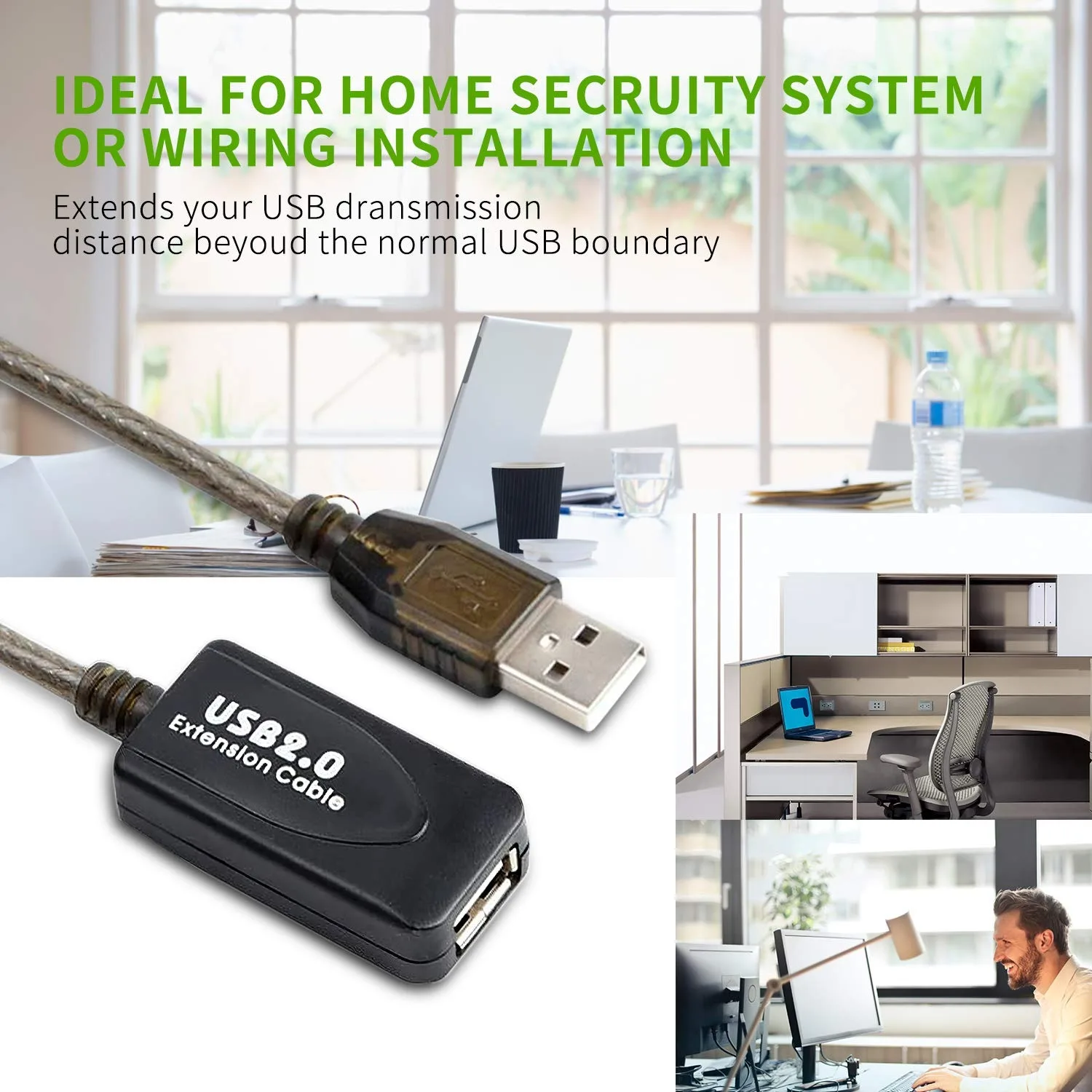 High-Speed USB 2.0 Extension Cable with Active Repeater - A Male to Female