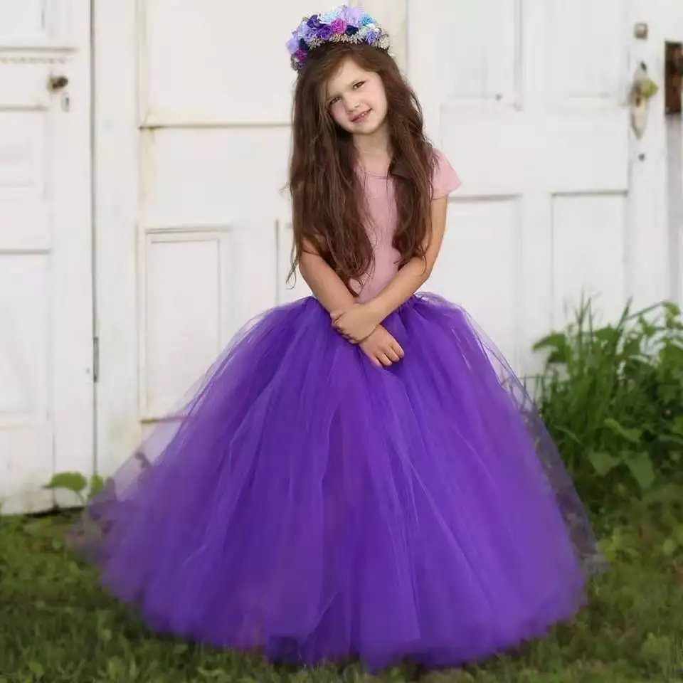 

Girls Purple Long Tutu Skirts Kids Fluffy Tulle Skirt Pettiskirts Underskirtd Children Birthday Party Costume Photography Skirts