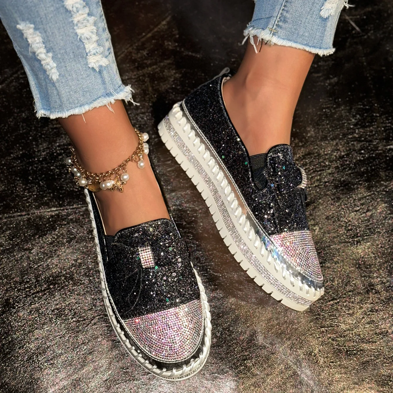 Women Sneakers Fashionable Diamonds - Uniqwear