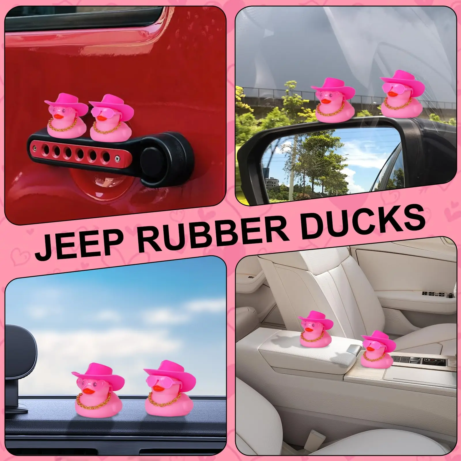 12/24/48PCS Pink Mini Rubber Ducks with Cow-boy Hat,Glasses,Necklace,Jeep Ducks for Ducking,Party Favors,Dashbaord Decoration 5