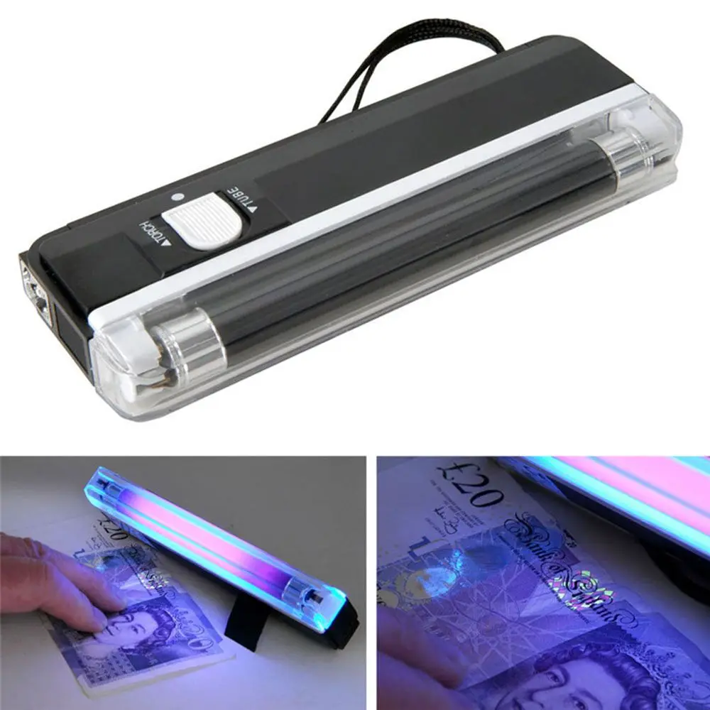 UV Flashlight Lighting Powered 6V Handheld Blacklight Flashing 2in1 Money Detector Portable