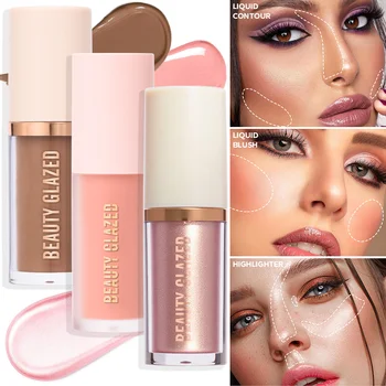 3pcs/set liquid contour + highlighter + blush.waterproof matte makeup set long lasting shimmer metallic finish makeup travel set