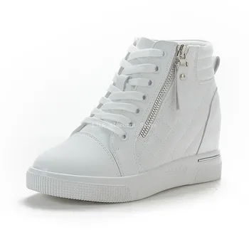 women sneakers Height Increase Women's Shoes Casual Lace up Zipper White Shoes Slope Heel High Top boot for Women 1
