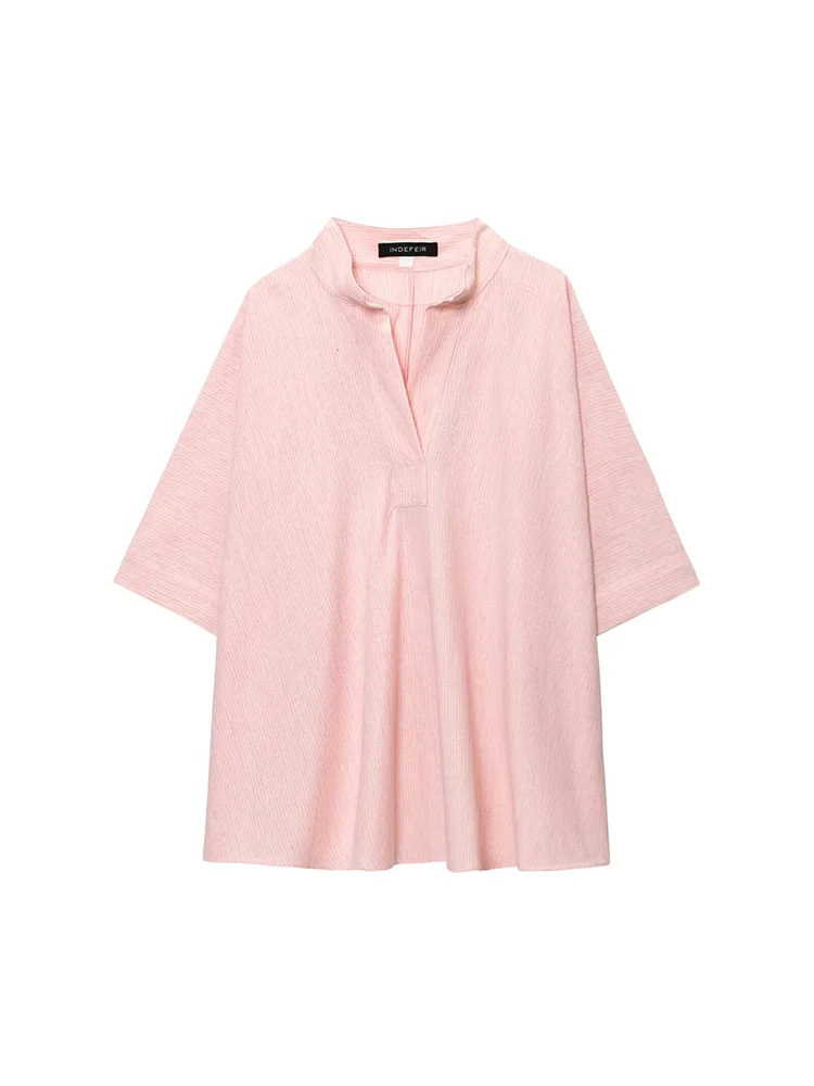 TFMLN Summer Women's Loose Striped Blouse 2025 Fashion Lapel Short Sleeve Pullover Tops Oversize Lady Causal Shirt Shirts