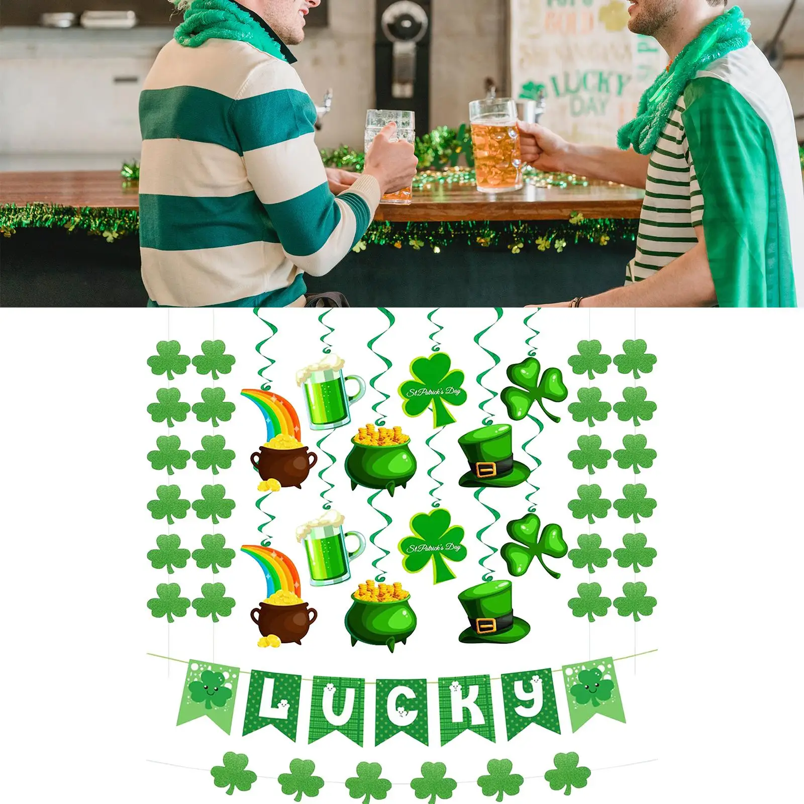 Patrick`s Day Party Supplies Celebrating Happy Decorative Lucky Feastival Hanging Ornament for Club Garland Window Shop Festival