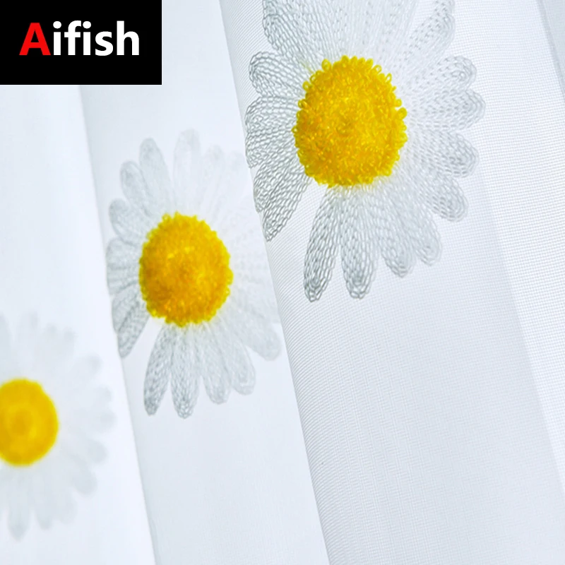 American Country Yellow Small Daisy Window Screen Curtains For Living