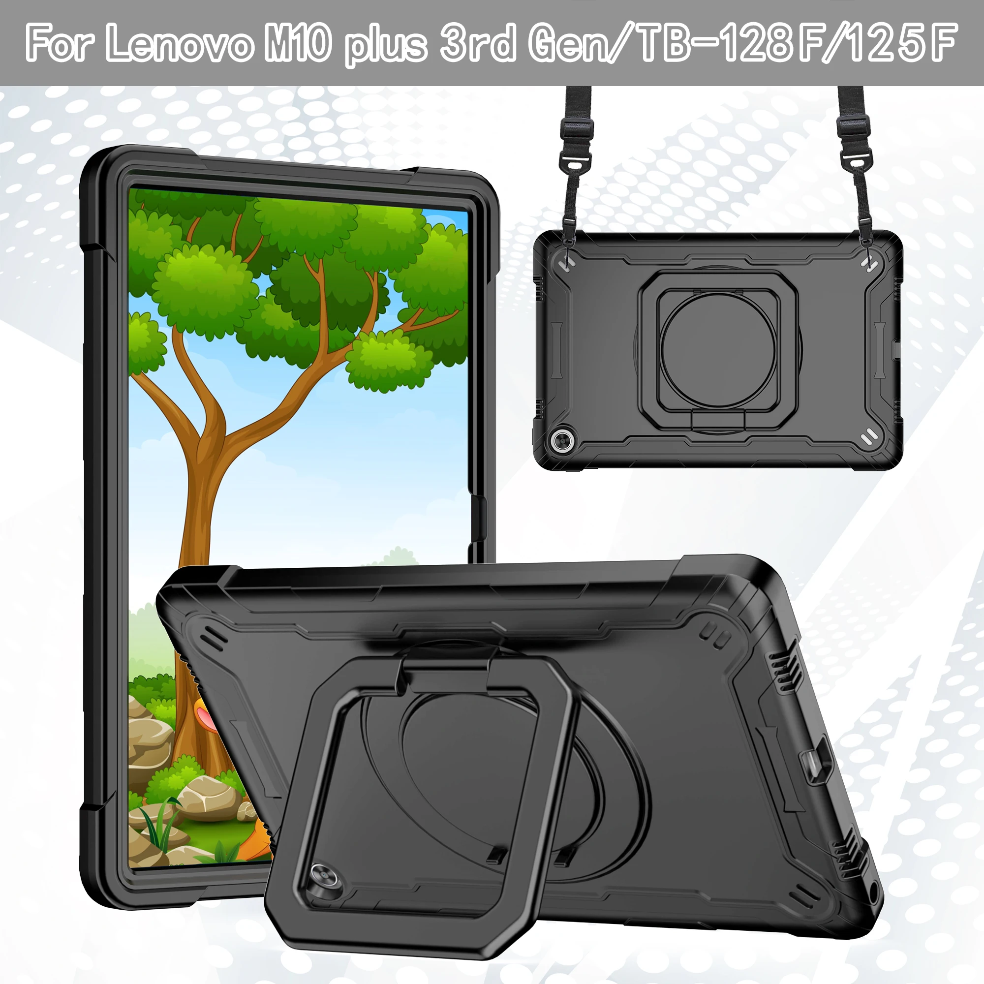 Durable 360° Swivel Stand Tablet Case with Shoulder Straps, Drop & Shockproof Design