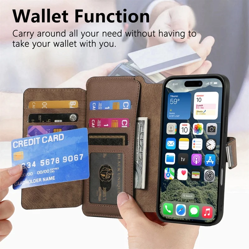 Versatile Leather Wallet Phone Case with Multi Card Slots and Retro Buckle Cover