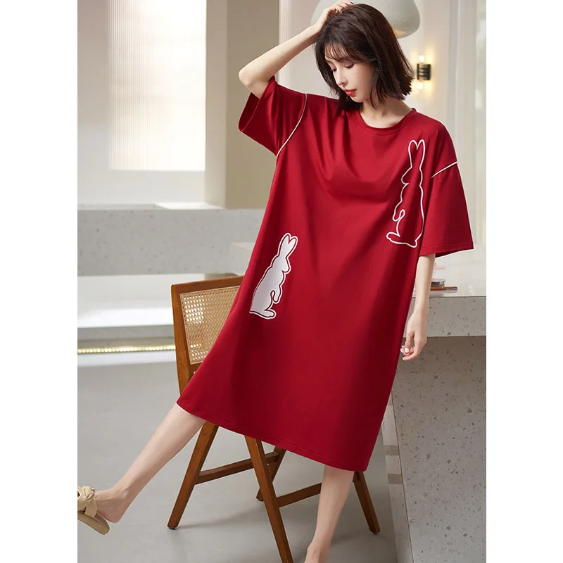 

Летнее женское длинное платье, хлопковая одежда для сна, домашняя одежда, ночная рубашка, женская повседневная одежда для сна, свободная женская ночная рубашка, мультяшное платье