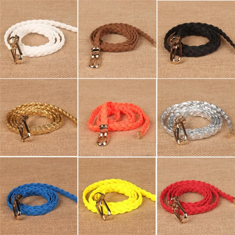 Women's Slim Belt Braided Waist Band Alloy Buckle Fashion Accessories Female Straps for Women Dresses Pants