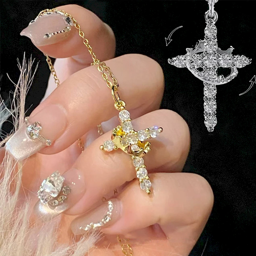 Elegant Rose Gold Rotatable Cross Pendant Necklace with Stainless Steel Chain