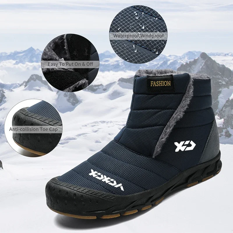 

New Fishing Cotton Shoes Winter Outdoor Large Waterproof and Anti Slip Snow Boots Men's Plus Velvet Warm Mountaineering Shoes
