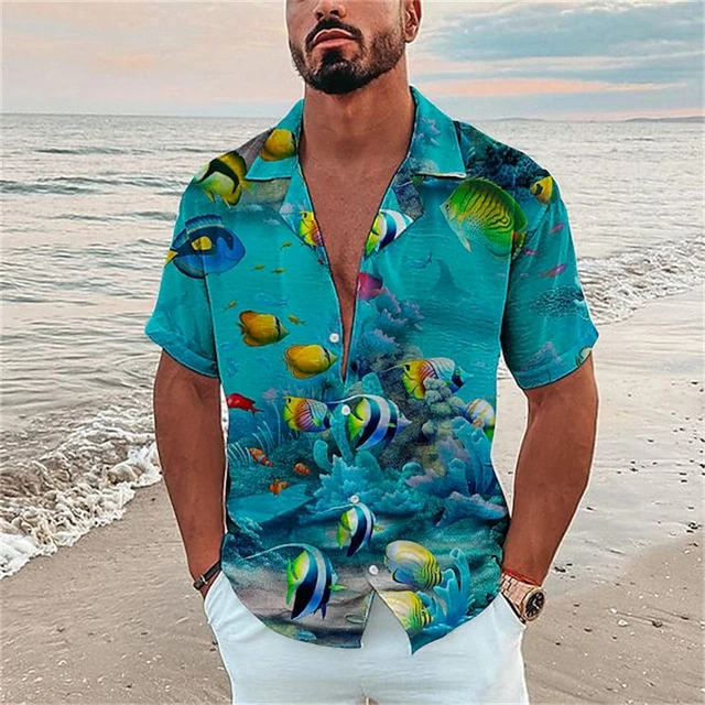 Men's Ocean Elements Breathable Shirts Men's Hawaiian Fish Print Shirts  Beach Casual Shirt Fashion Men's Short Sleeve Shirts - Shirts - AliExpress