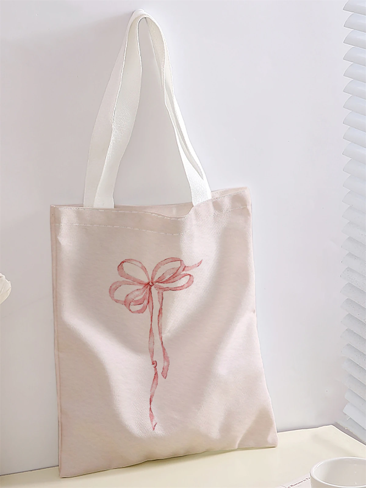 Bow pattern printed casual handbag, reusable fashionable backpack, multifunctional handbag, canvas shopping bag