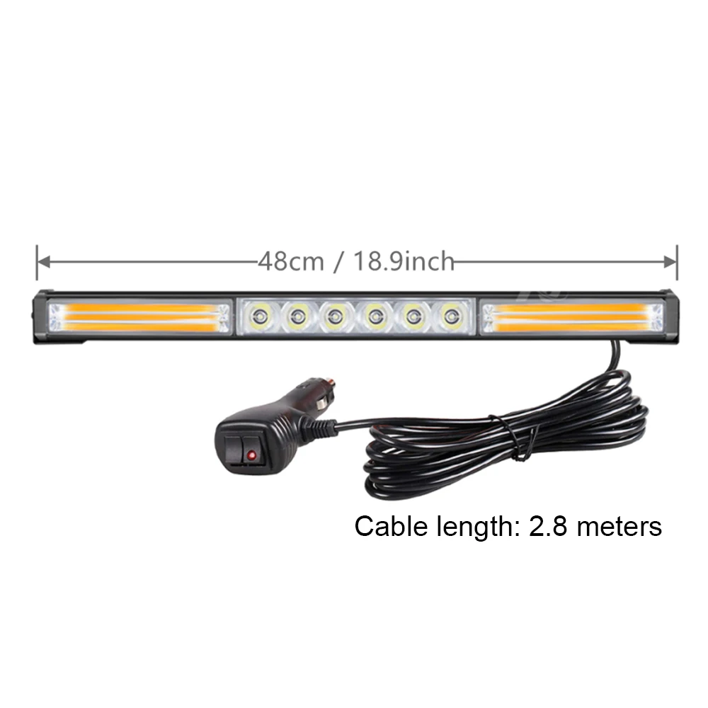 LED Warning Light Bar Police Car LED Strobe Emergency Light Beacon Autos Flashing Safety Signal Lamp Amber White 12/24V