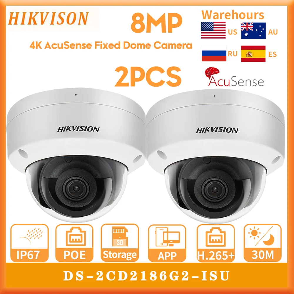 

2PCS Original Hikvision 8MP 4K DS-2CD2186G2-ISU POE IR IP67 IK10 DarkFighter AcuSense Dome CCTV Camera Built-in Mic