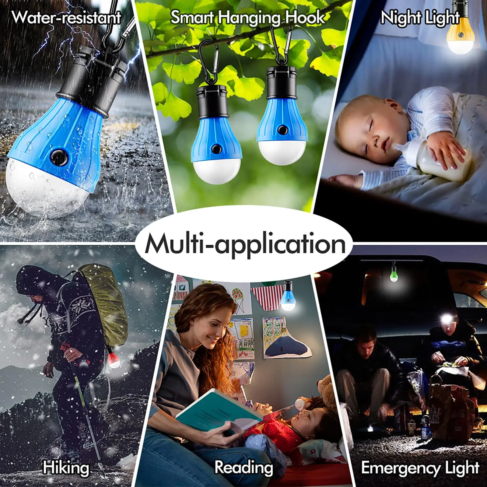 Camping Lantern Outdoor Portable LED Bulb Hanging Soft Light SOS Emergency Travel Lamp Use AAA Battery