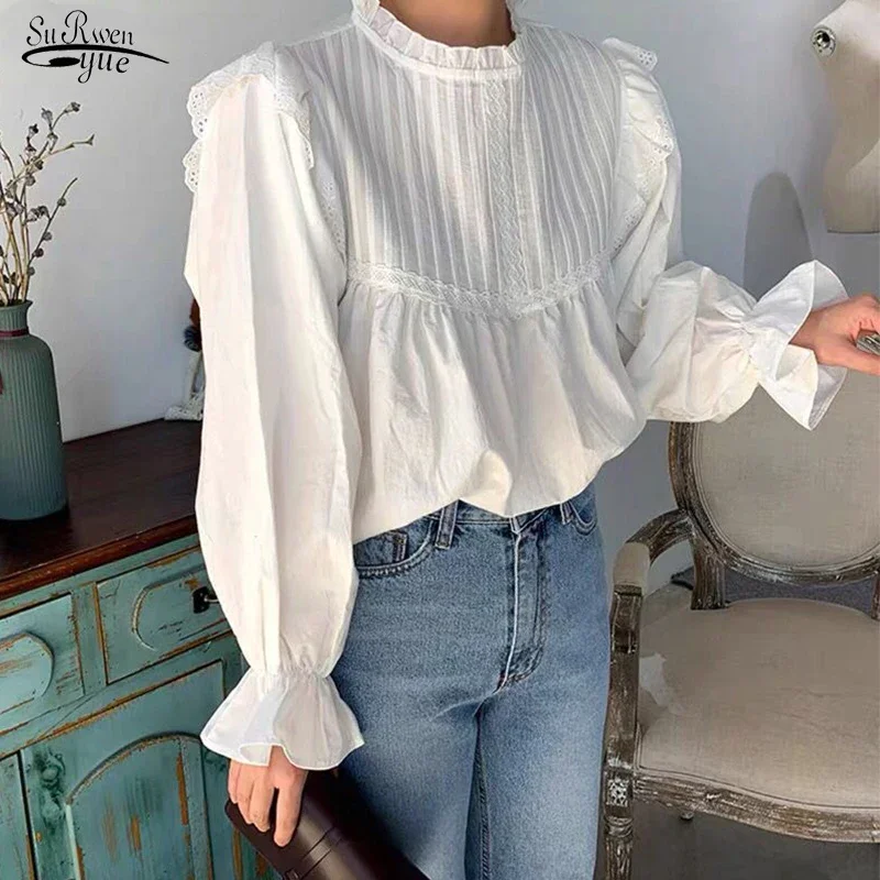 Spring Summer Mori Girl Casual Shirt Women Solid White Long Sleeve Cotton  Embroidery Female Elegant Tops Ladies Blouses U185 - Blouses & Shirts -  AliExpress