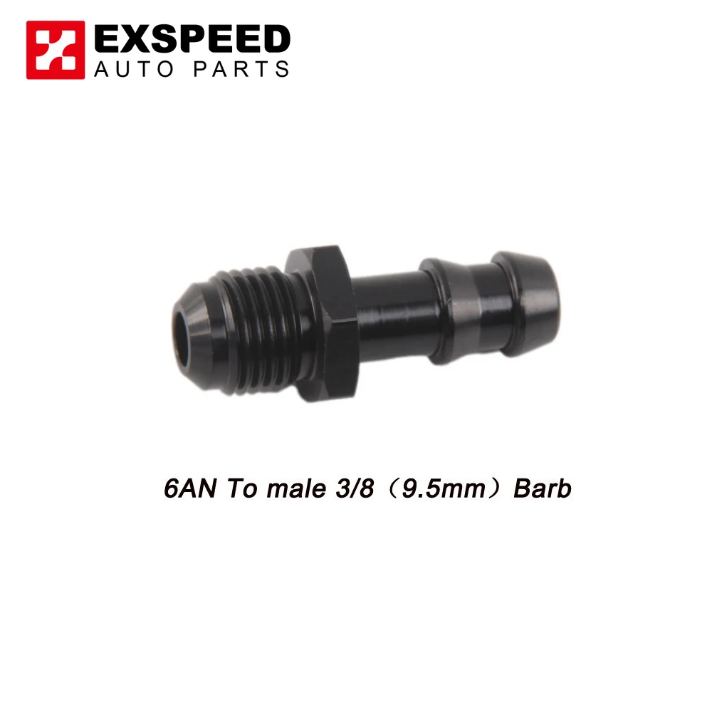

6AN Flare To 3/8 Hose Barb Fittings Adapter Aluminum Fuel Line -6 AN Male to 3/8" Push On Barb Connector Black